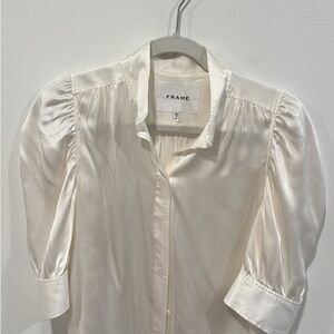 Frame Gillian Silk Ruched Sleeve Top